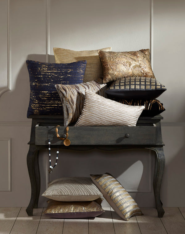Foil Abstract Design Lumbar Pillow, Gold Ivory
