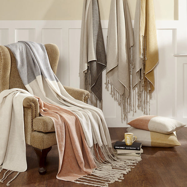 Color Block Linen Throw, Natural Yellow