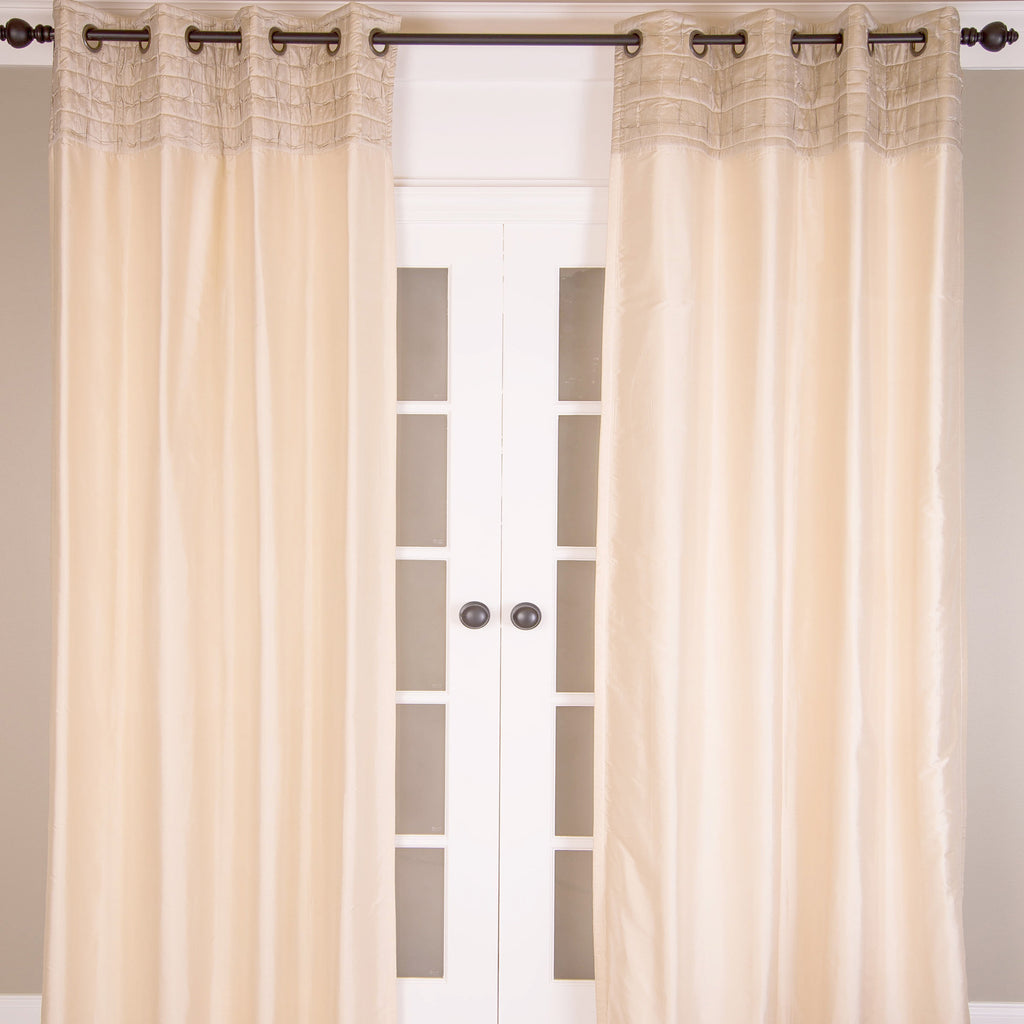 Dupioni Silk Curtain with Grommets, Ivory Taupe