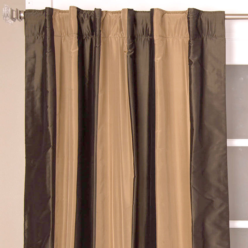 Taffeta Silk Striped Curtain, Gold Charcoal