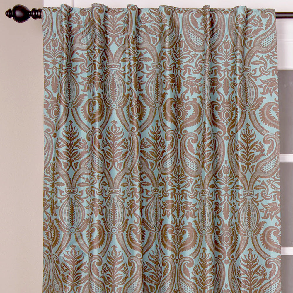 Dupioni Silk Printed Curtain, Blue