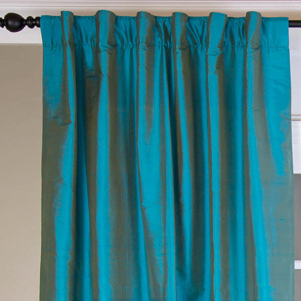 Signature Solid Dupioni Silk Curtain, Teal