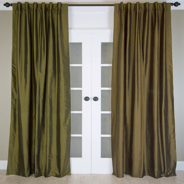 Signature Solid Dupioni Silk Curtain, Olive