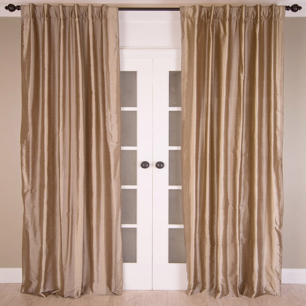 Dupioni Silk Striped Curtain, Mushroom Taupe