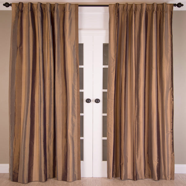 Dupioni Silk Striped Curtain, Caramel Mocha