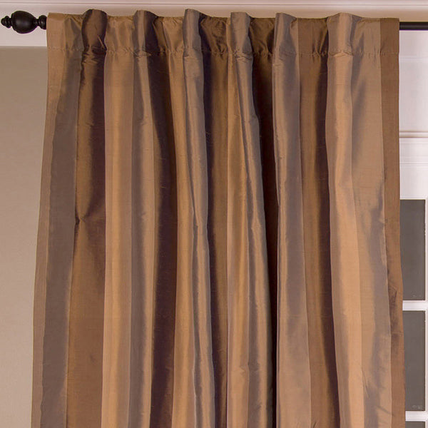 Dupioni Silk Striped Curtain, Caramel Mocha