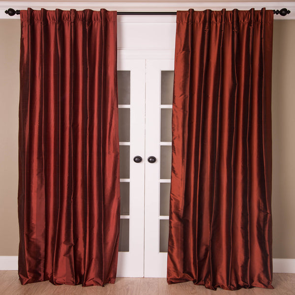 Dupioni Silk Striped Curtain, Burgundy