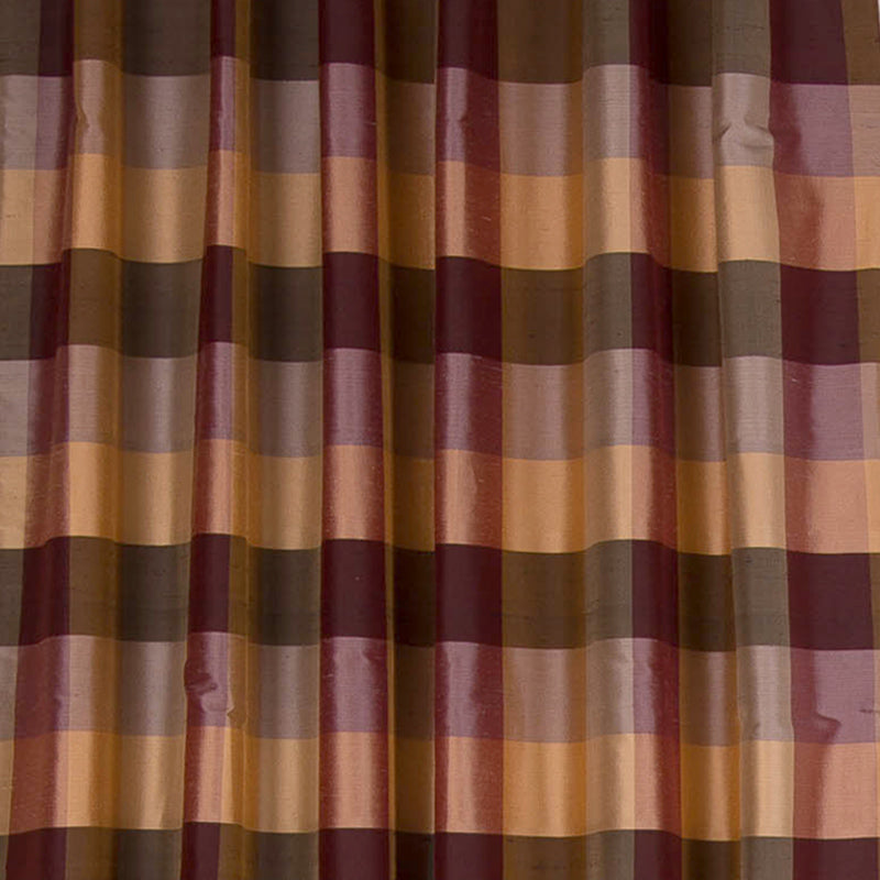 Dupioni Silk Check Curtain, Burgundy Check