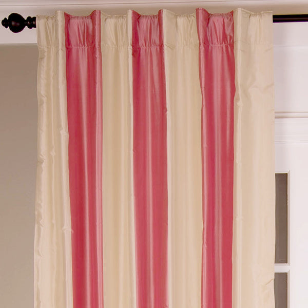 Taffeta Silk Striped Curtain, Pink Ivory