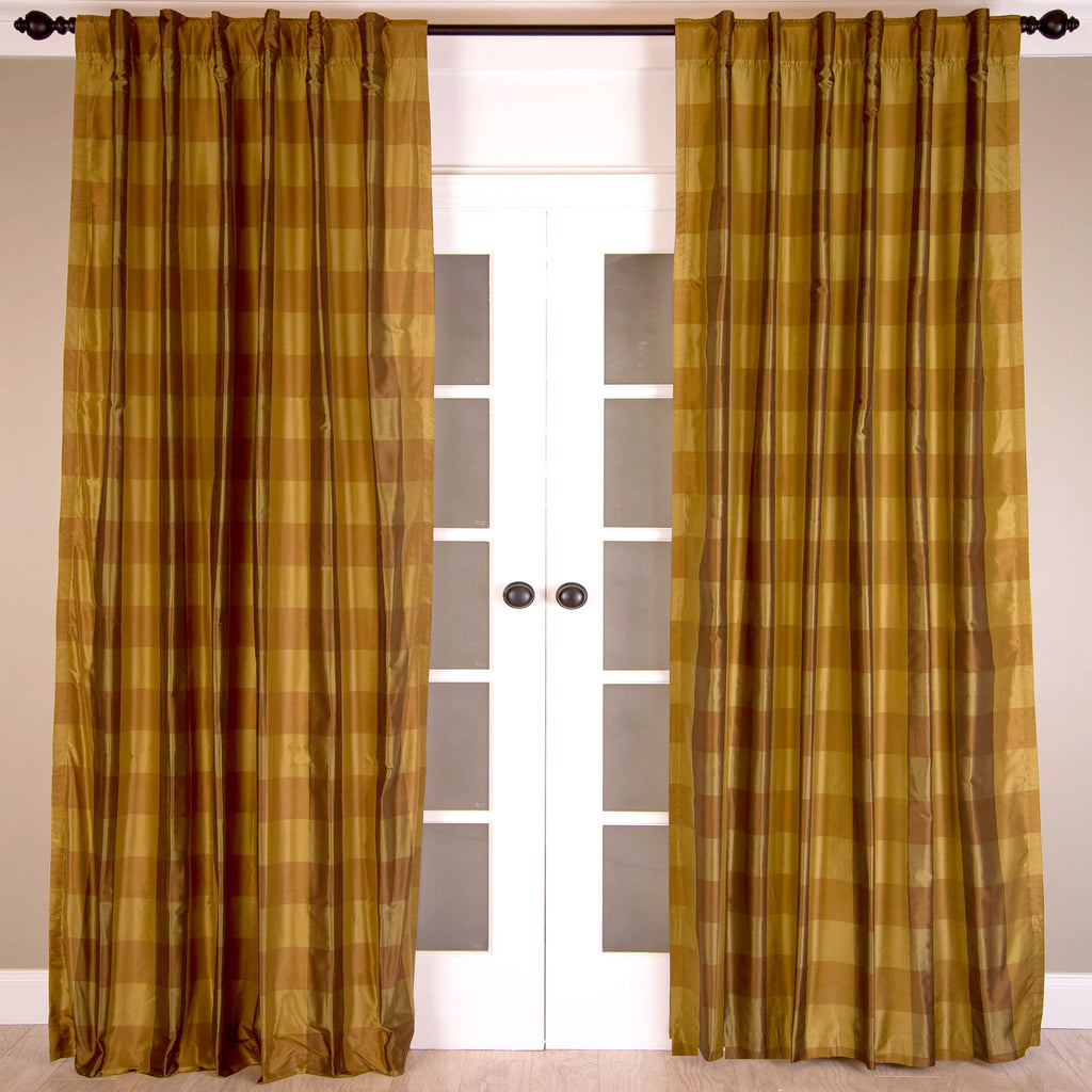 Taffeta Silk Plaid Curtain, Gold Bronze