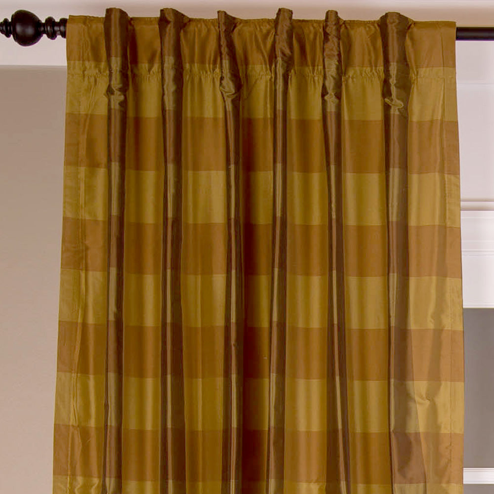 Taffeta Silk Plaid Curtain, Gold Bronze