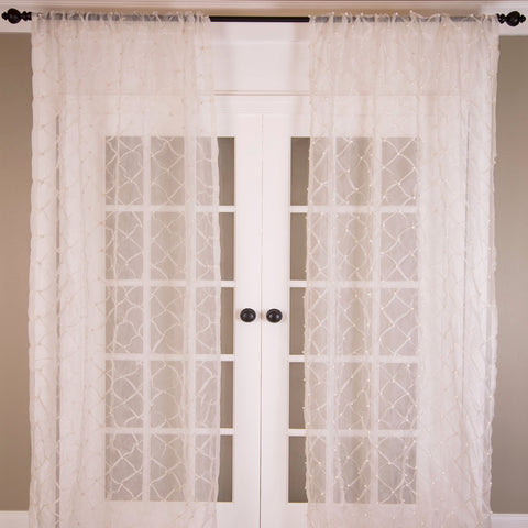 Diamond Knots Silk Organza Sheer Curtain, White