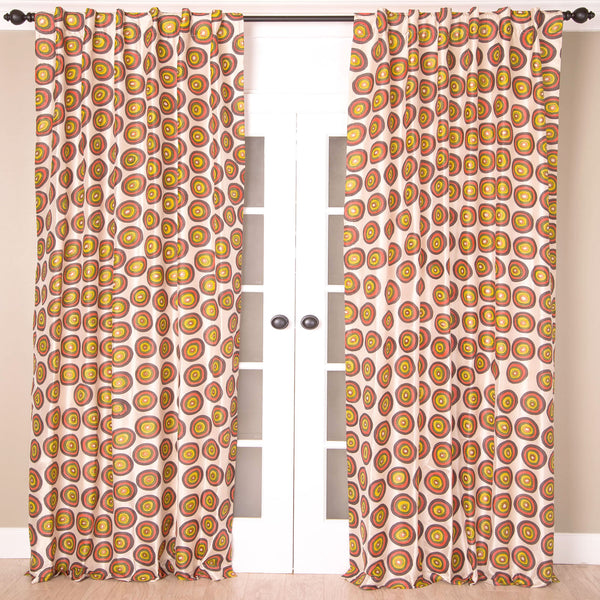 Dupioni Silk Circles Print Curtain, Ivory