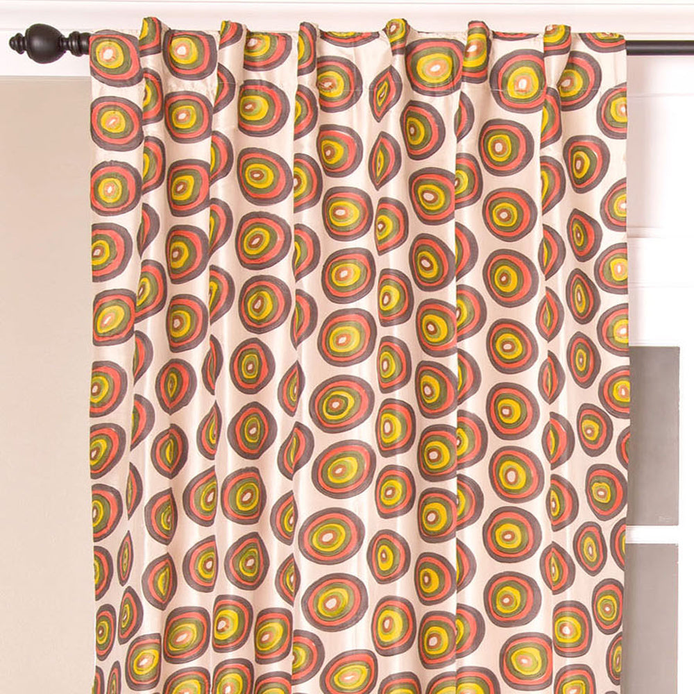 Dupioni Silk Circles Print Curtain, Ivory
