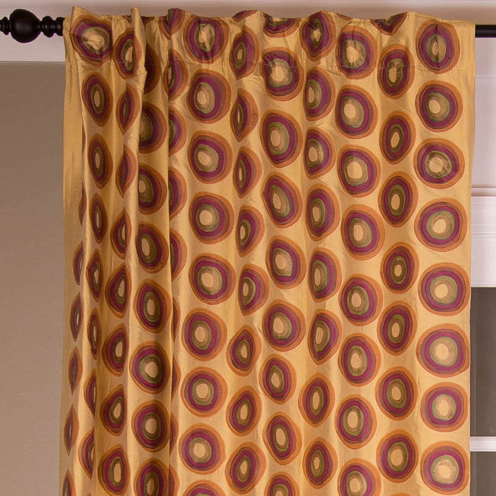 Dupioni Silk Circles Print Curtain, Gold