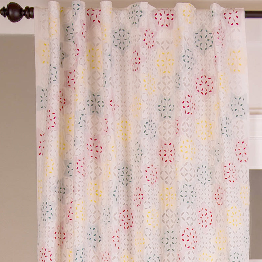 Organdy Applique Sheer Cotton Curtain, Multicolor