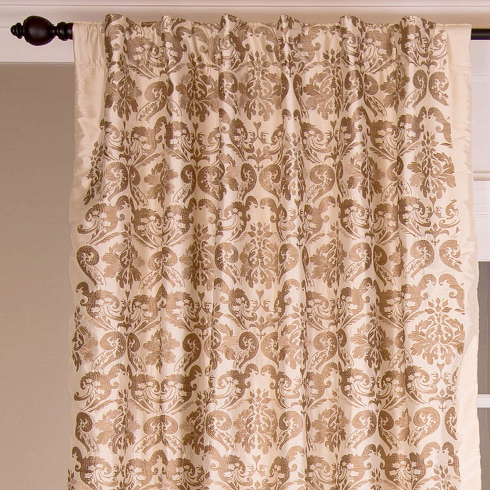 Dupioni Silk Embroidered Curtain, Brown