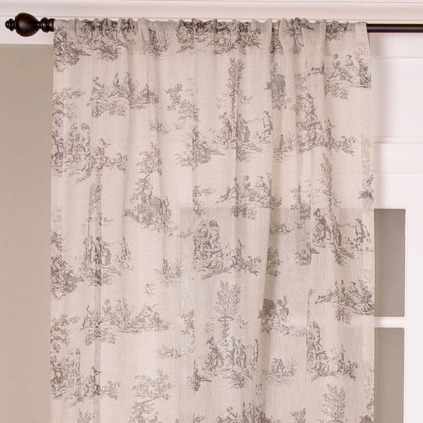 Toile Print Sheer Linen, White