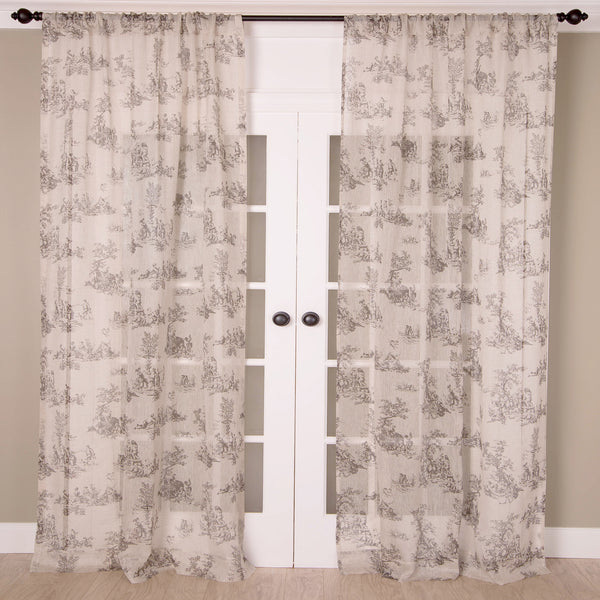 Toile Print Sheer Linen, White