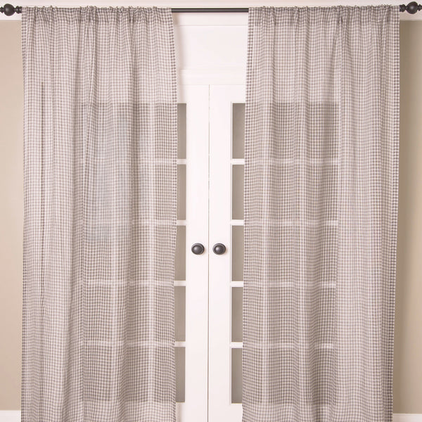 Microcheck Linen Sheer Curtain, Grey