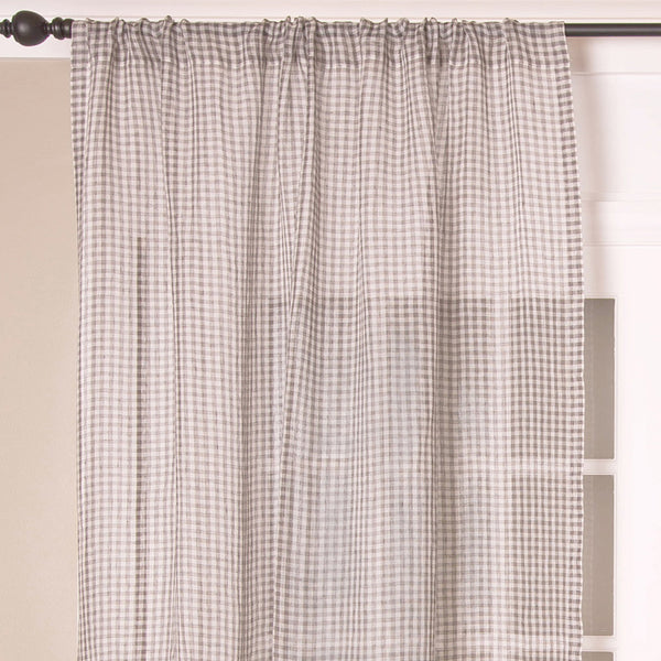 Microcheck Linen Sheer Curtain, Grey