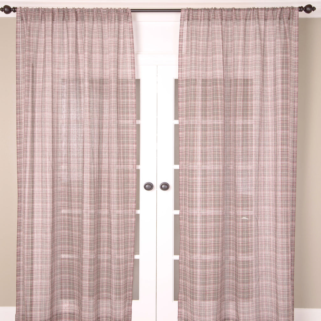 Printed Plaid Linen Sheer Curtain, Pink Multicolor