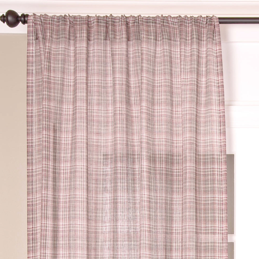 Printed Plaid Linen Sheer Curtain, Pink Multicolor