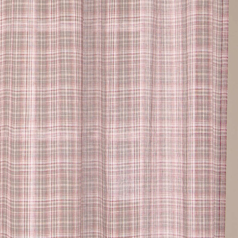 Printed Plaid Linen Sheer Curtain, Pink Multicolor