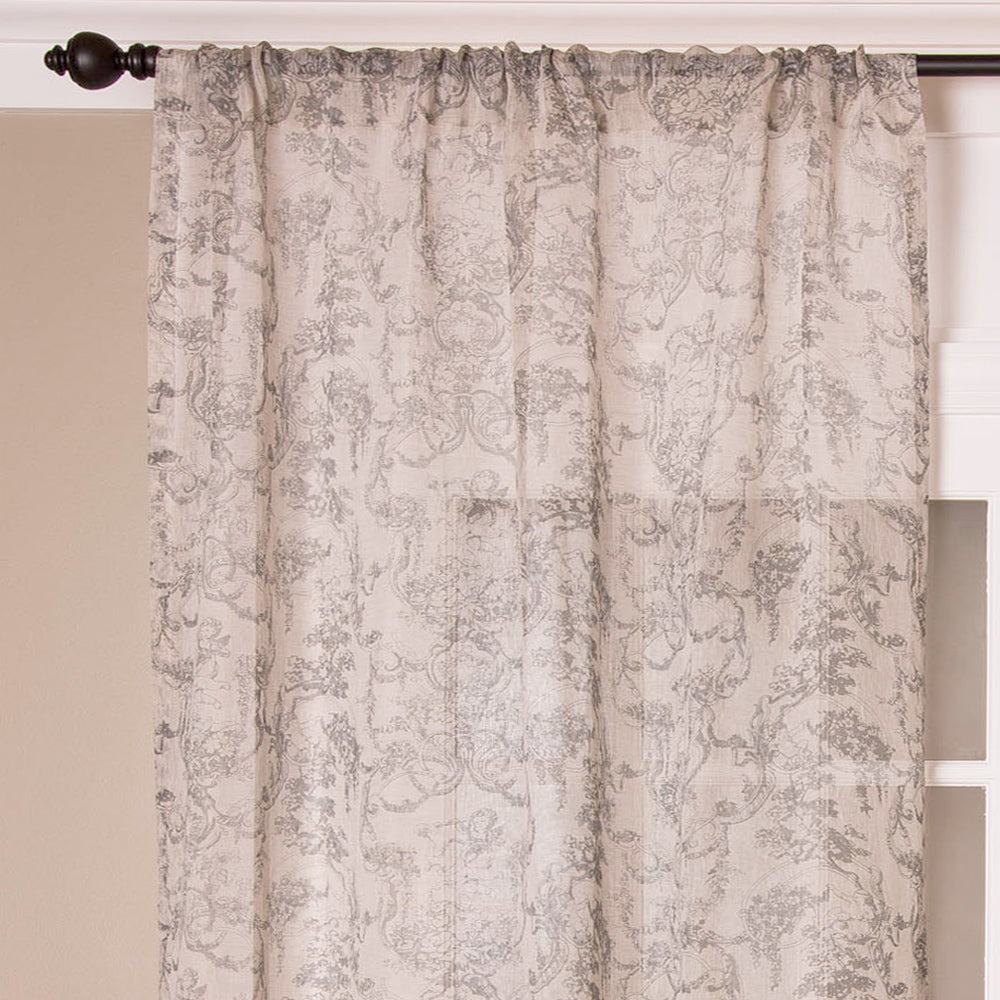 Toile Print Sheer Linen Curtain, Grey