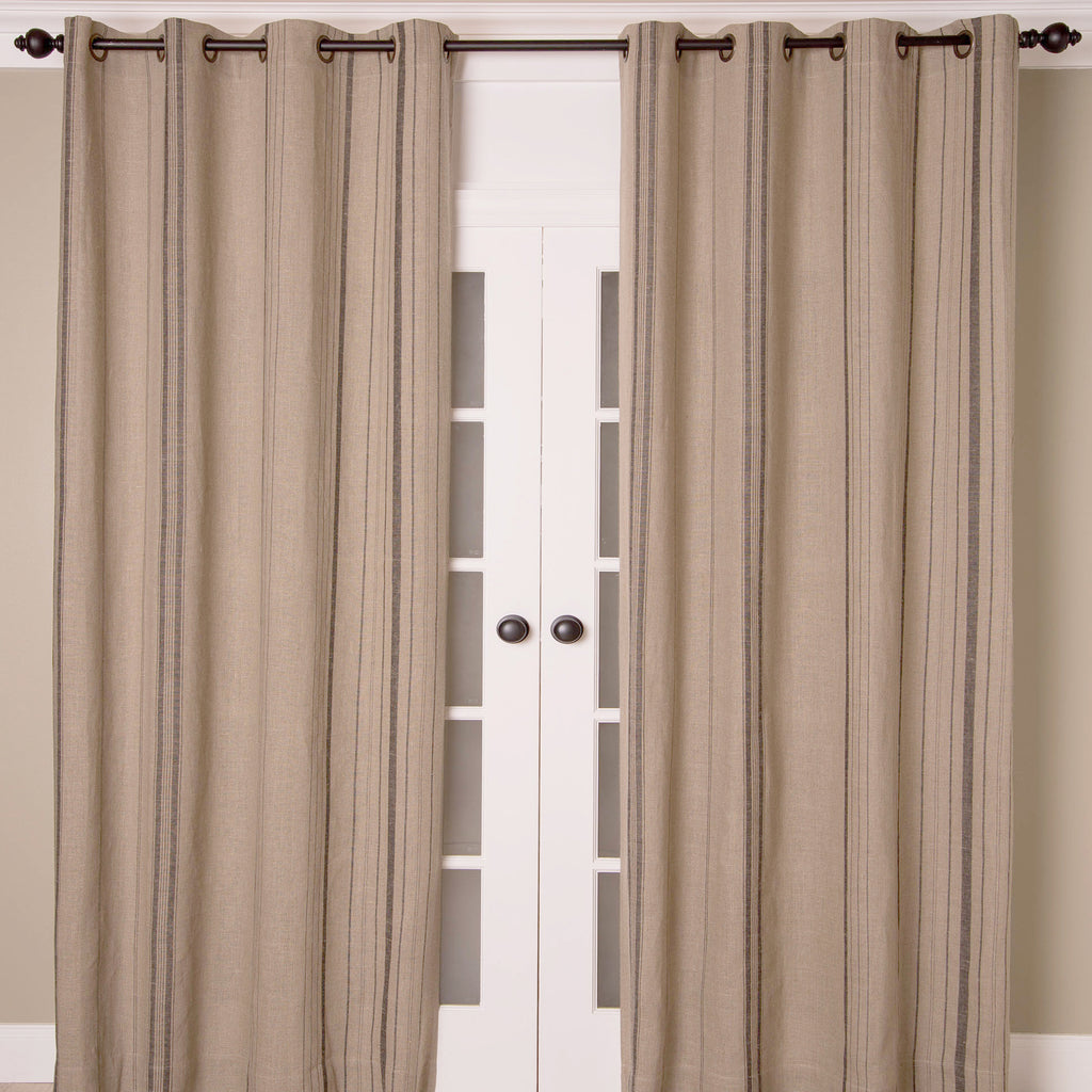 Linen Striped Grommet Curtain, Natural Grey