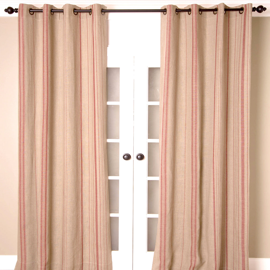 Linen Stripes Grommet Curtain, Natural Red