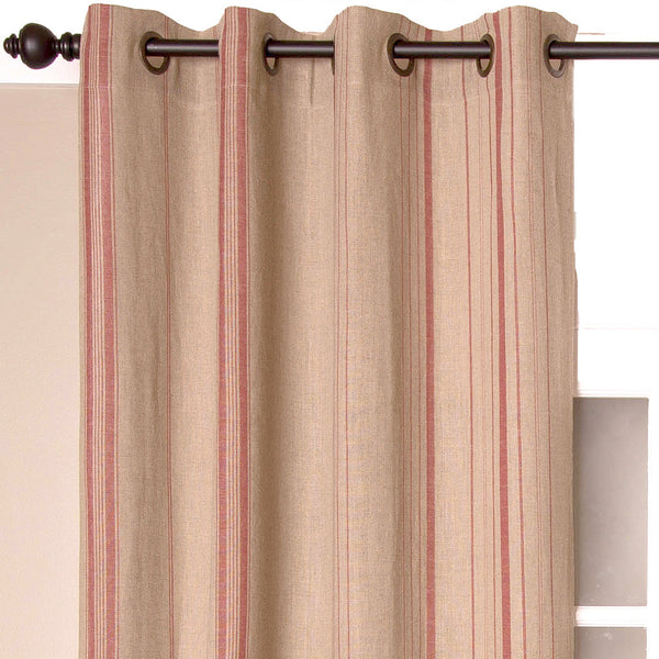 Linen Stripes Grommet Curtain, Natural Red