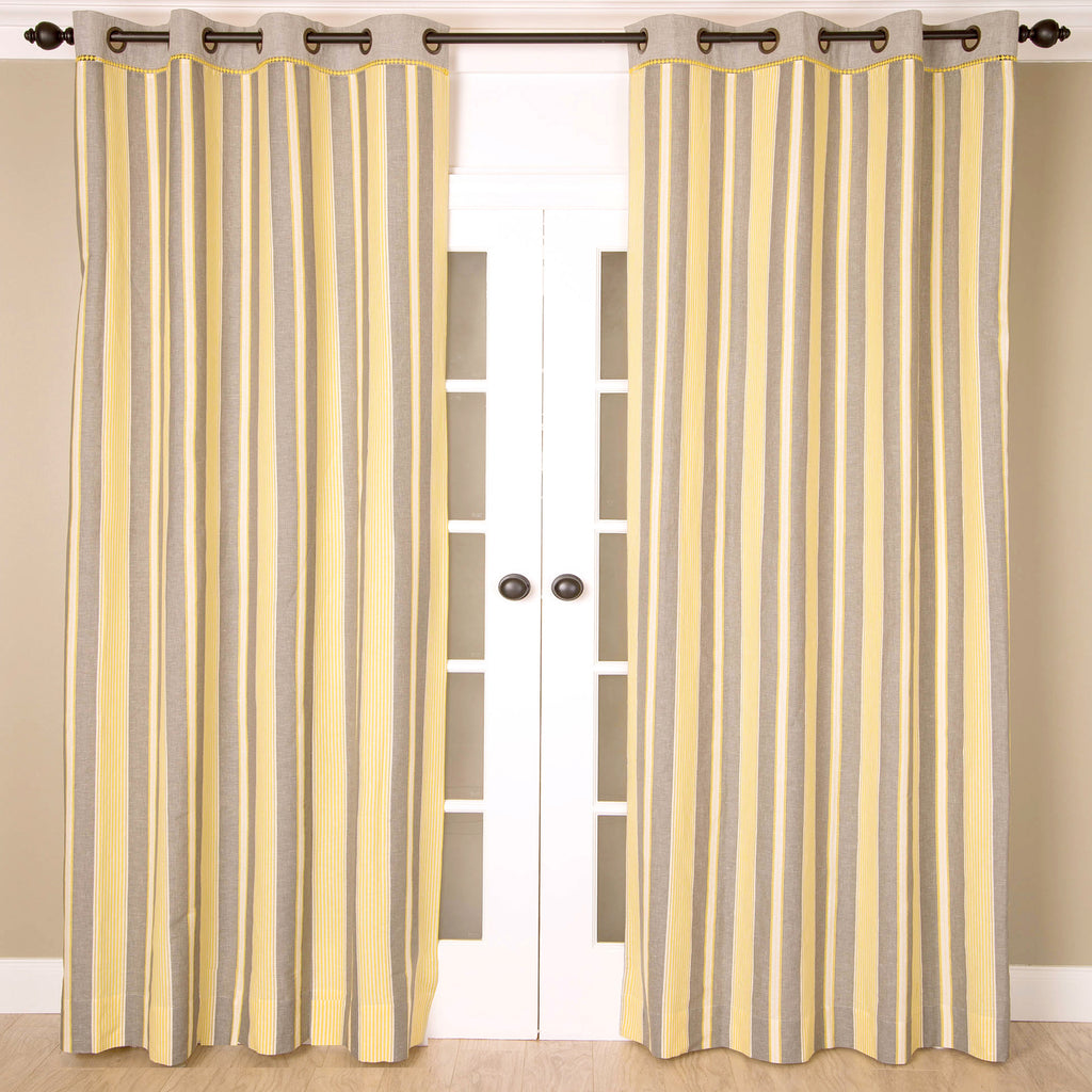 Modern Striped Linen Cotton Curtain, Grey Yellow