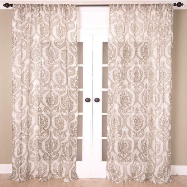 Medallion Printed Linen Curtain, Ivory