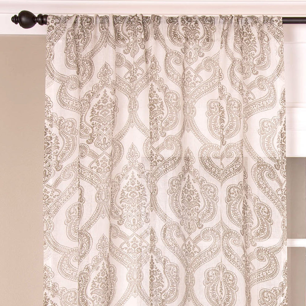 Medallion Printed Linen Curtain, Ivory