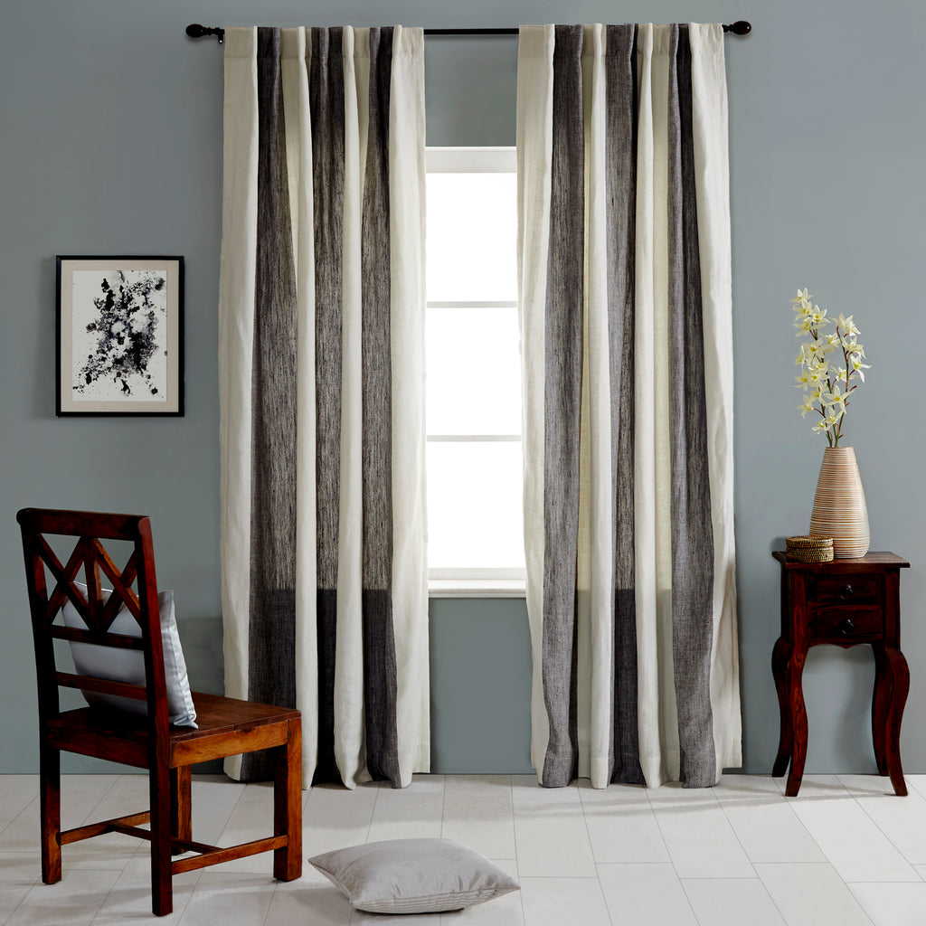Linen Striped Curtain, Grey Ivory