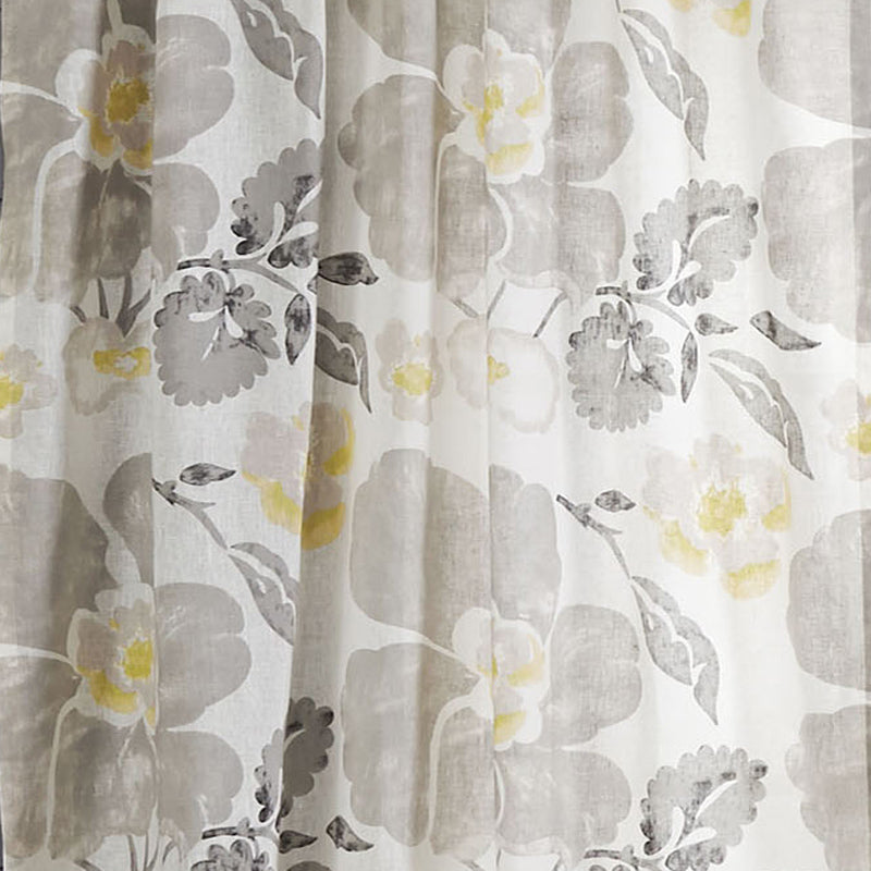 Linen Floral Print Curtain, Grey Ivory