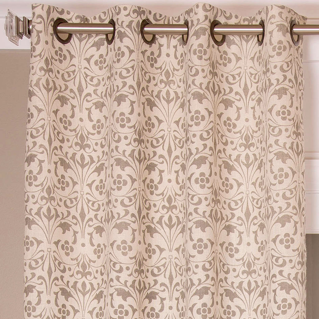 Scroll Design Jute Printed Grommet Curtain, Taupe