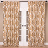 Medallion Printed Cotton Velvet Curtain, Gold Ivory