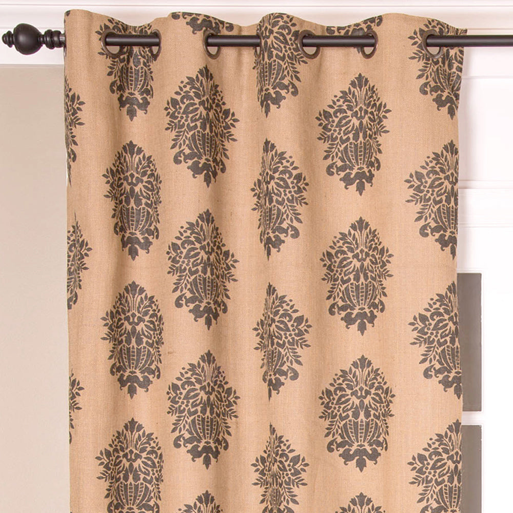 Medallion Printed Jute Grommet Curtain, Natural