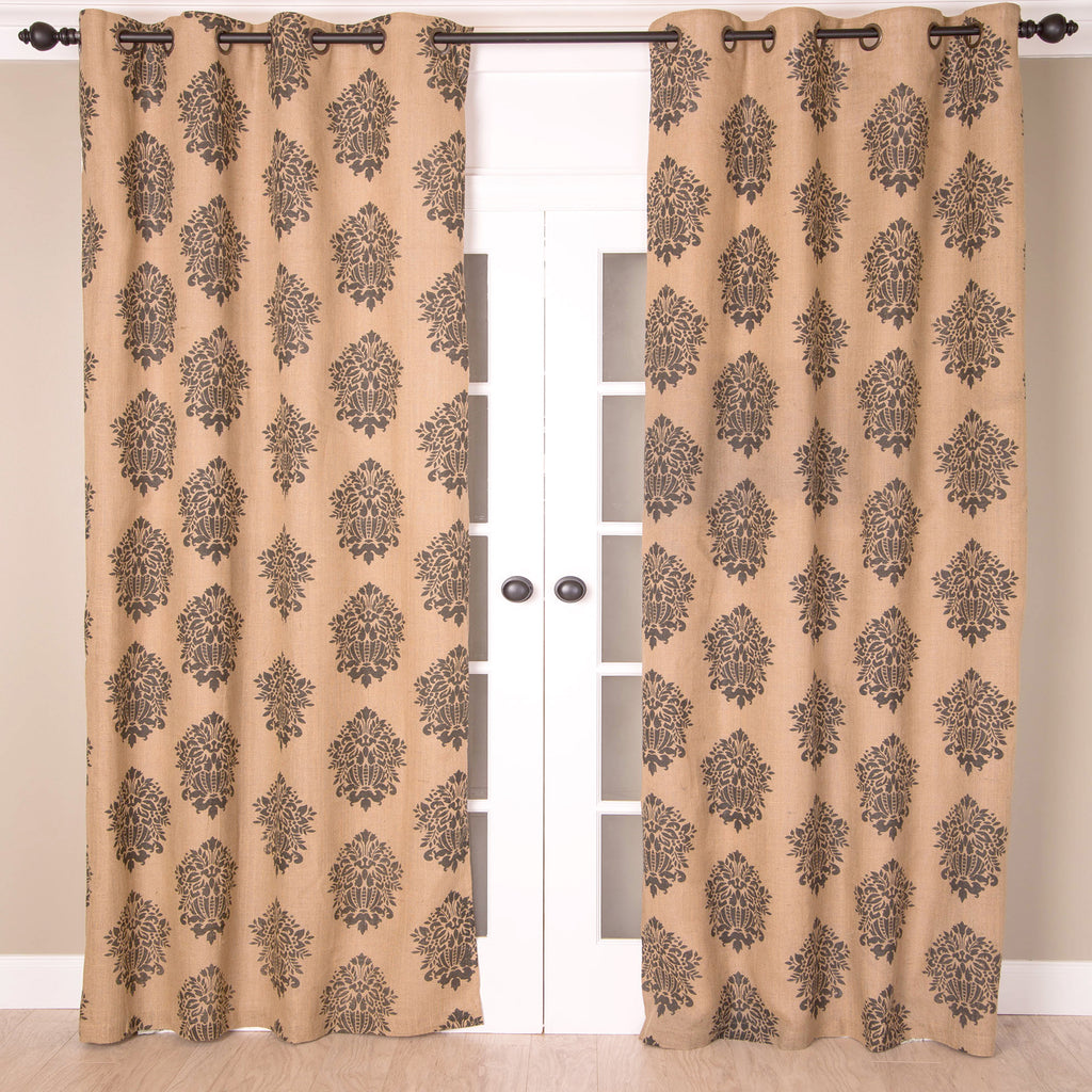 Medallion Printed Jute Grommet Curtain, Natural