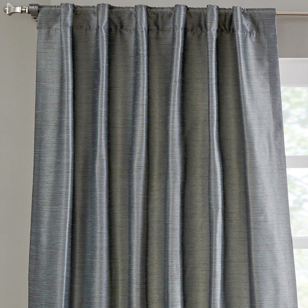 Faux Raw Silk Curtain, Mineral Blue