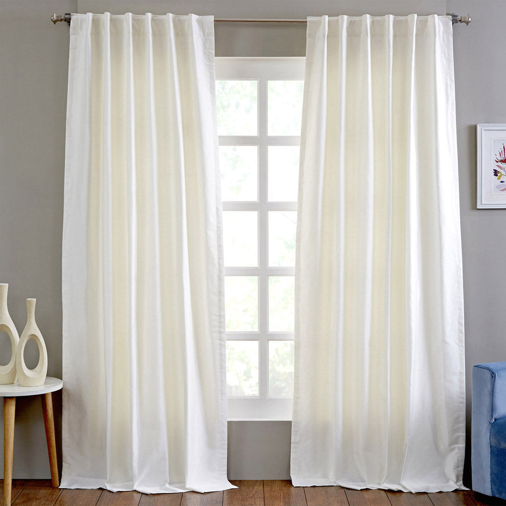 Faux Dupioni Silk Curtain, White