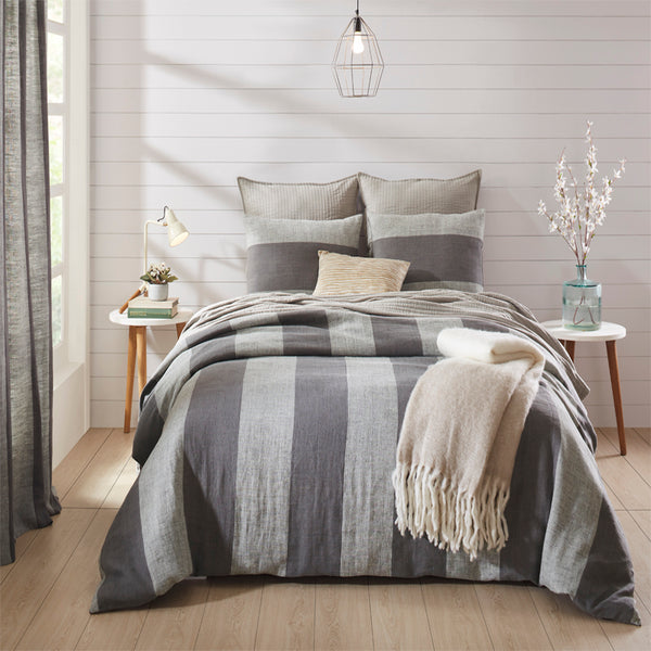 Riviera Linen Striped Duvet Cover & Shams, Grey (sold separately)