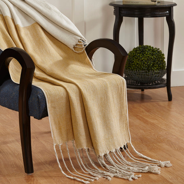 Color Block Linen Throw, Natural Yellow