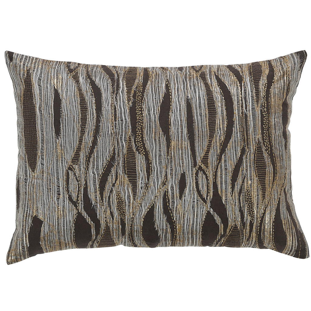 Abstract Embroidered Foil Lumbar Pillow, Silver Brown