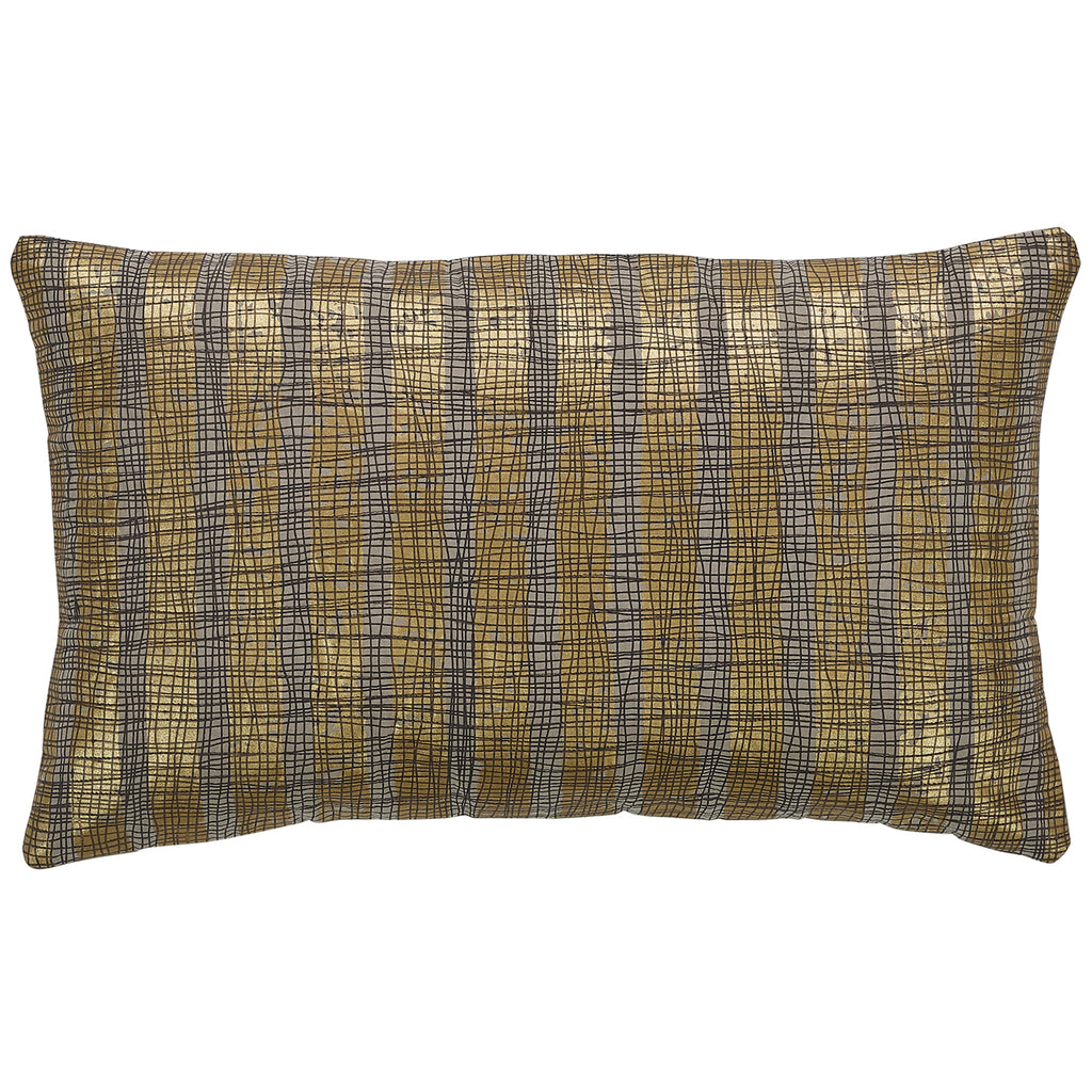 Foil Stripe Abstract Design Lumbar Pillow, Gold Silver