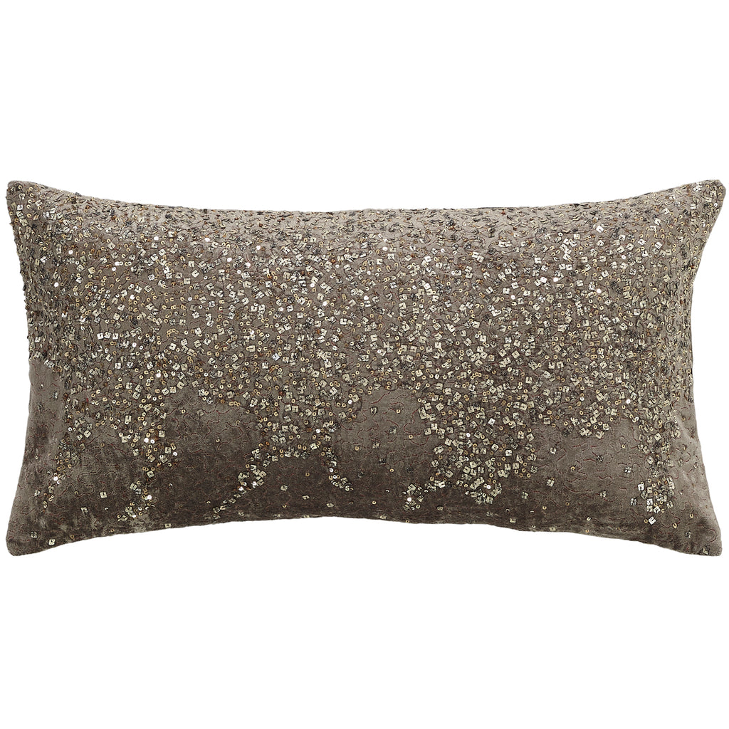 Cotton Velvet Scatter Sequin Lumbar Pillow, Chocolate Gold