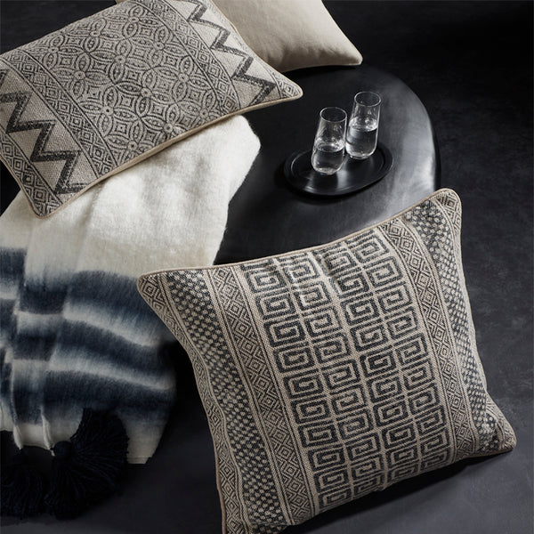 Oversized Block Print Pillow, Natural Charcoal