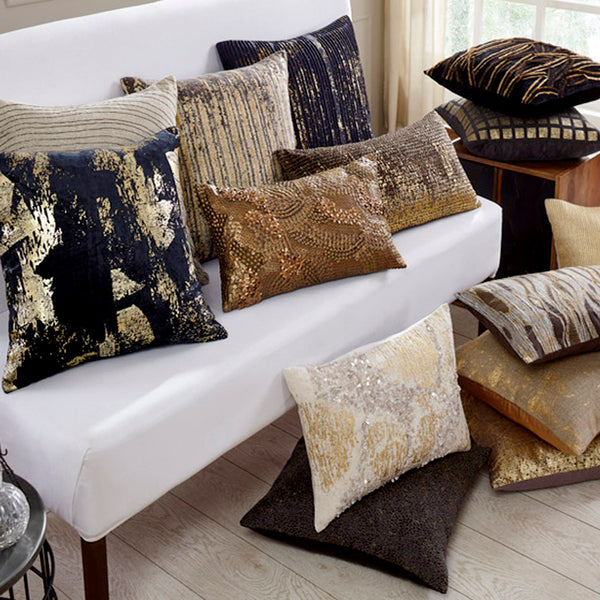 Foil Sequin Lumbar Pillow, Gold Ivory